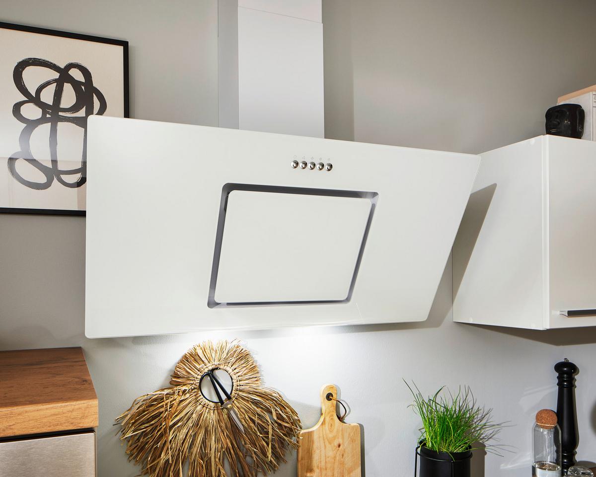Dunstabzugshaube Svea Weiß B: 90 Cm, Led - Weiß, Trend, Glas/Metall (90/73,9-111,9/37cm) - Respekta