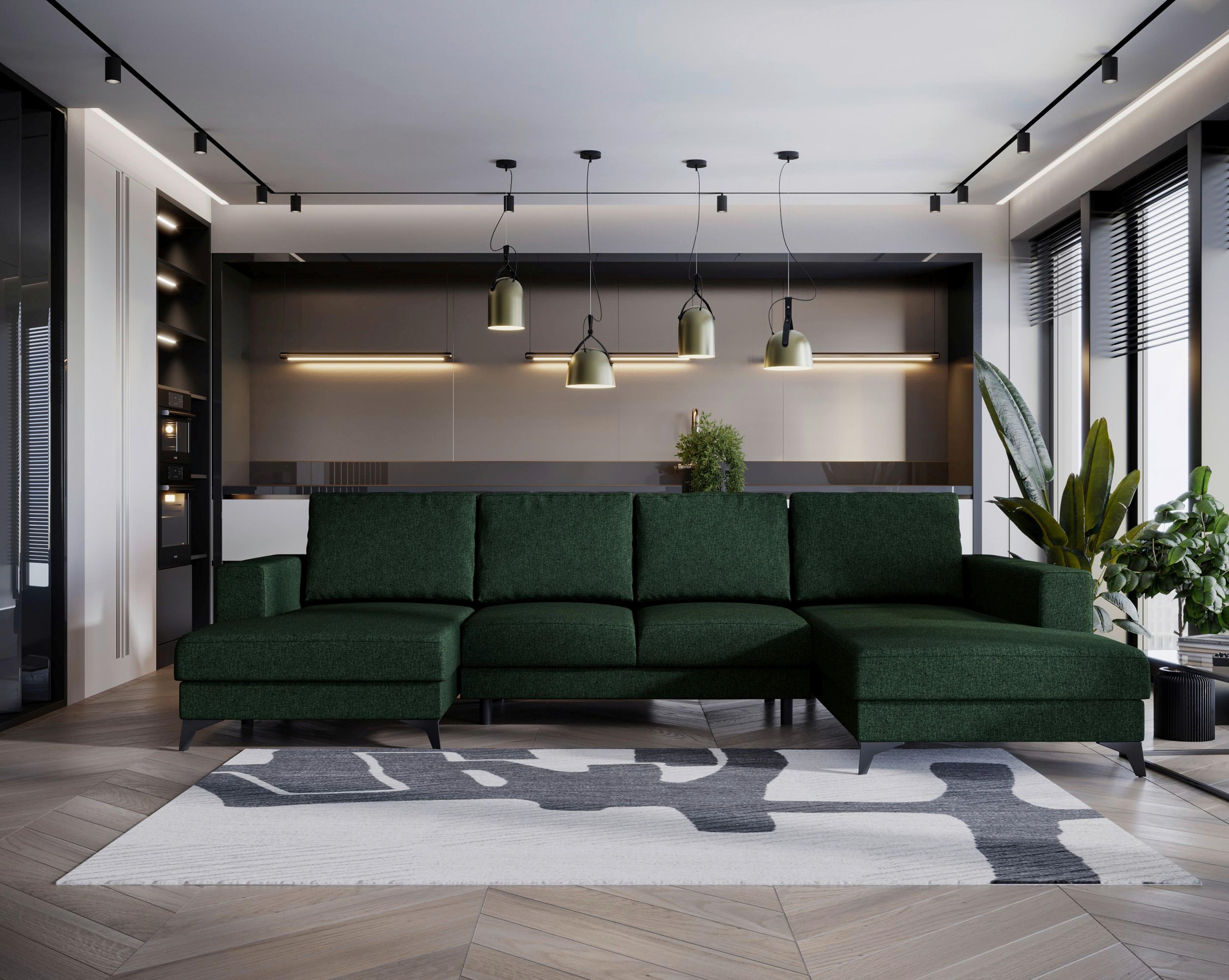 Harvey Grün U: 156x339x190 Cm - Schwarz/Grün, Design, Textil (156/339/190cm) - Livetastic