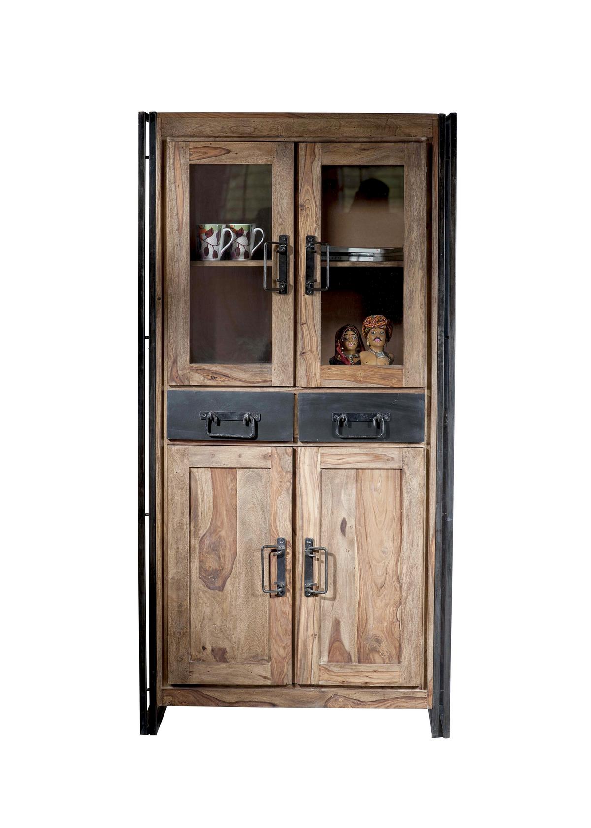 VITRINE Naturfarben/Schwarz B: 90cm - Schwarz/Naturfarben, Design, Holz/Metall (90/180/40cm) - MID.YOU