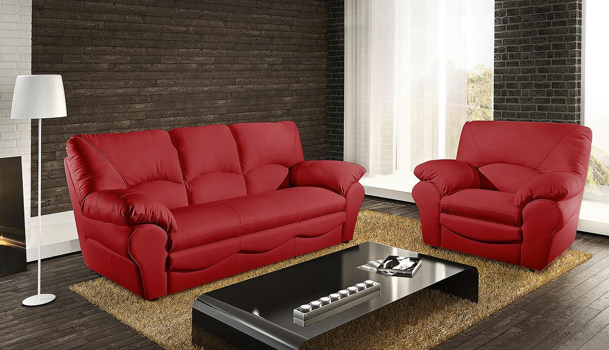 Sessel Oslo Rot B: 105 cm - Rot/Schwarz, Design, Leder (105/92/85cm) - Livetastic