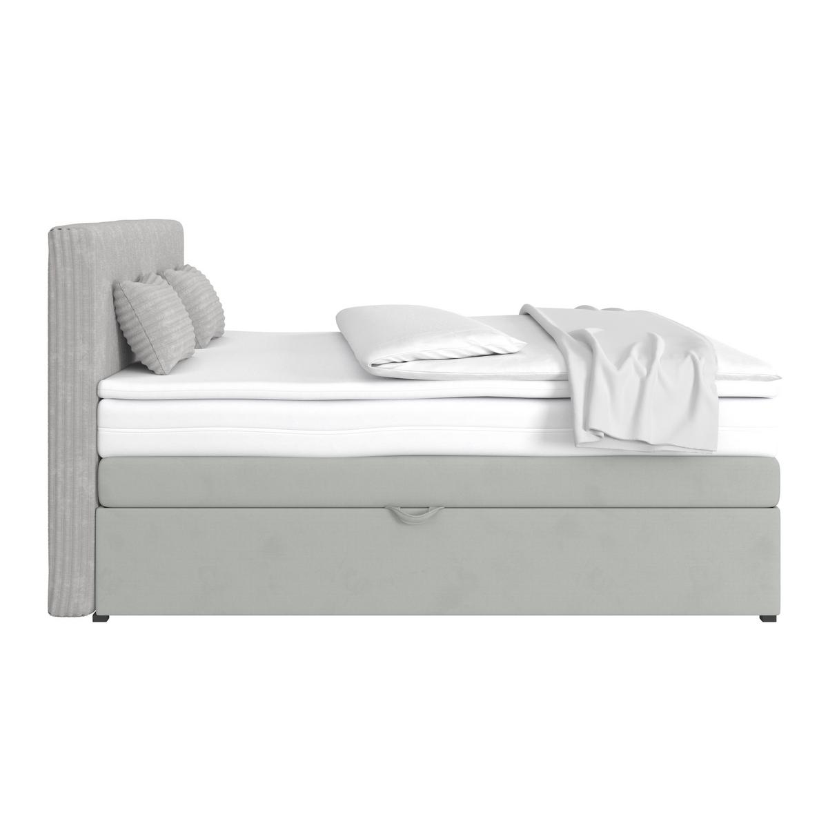 Boxspringbett Mit Topper M. Bettkasten 180x200 Cm Rossa - Silberfarben/Schwarz, MODERN, Holzwerkstoff/Textil (180/200cm)