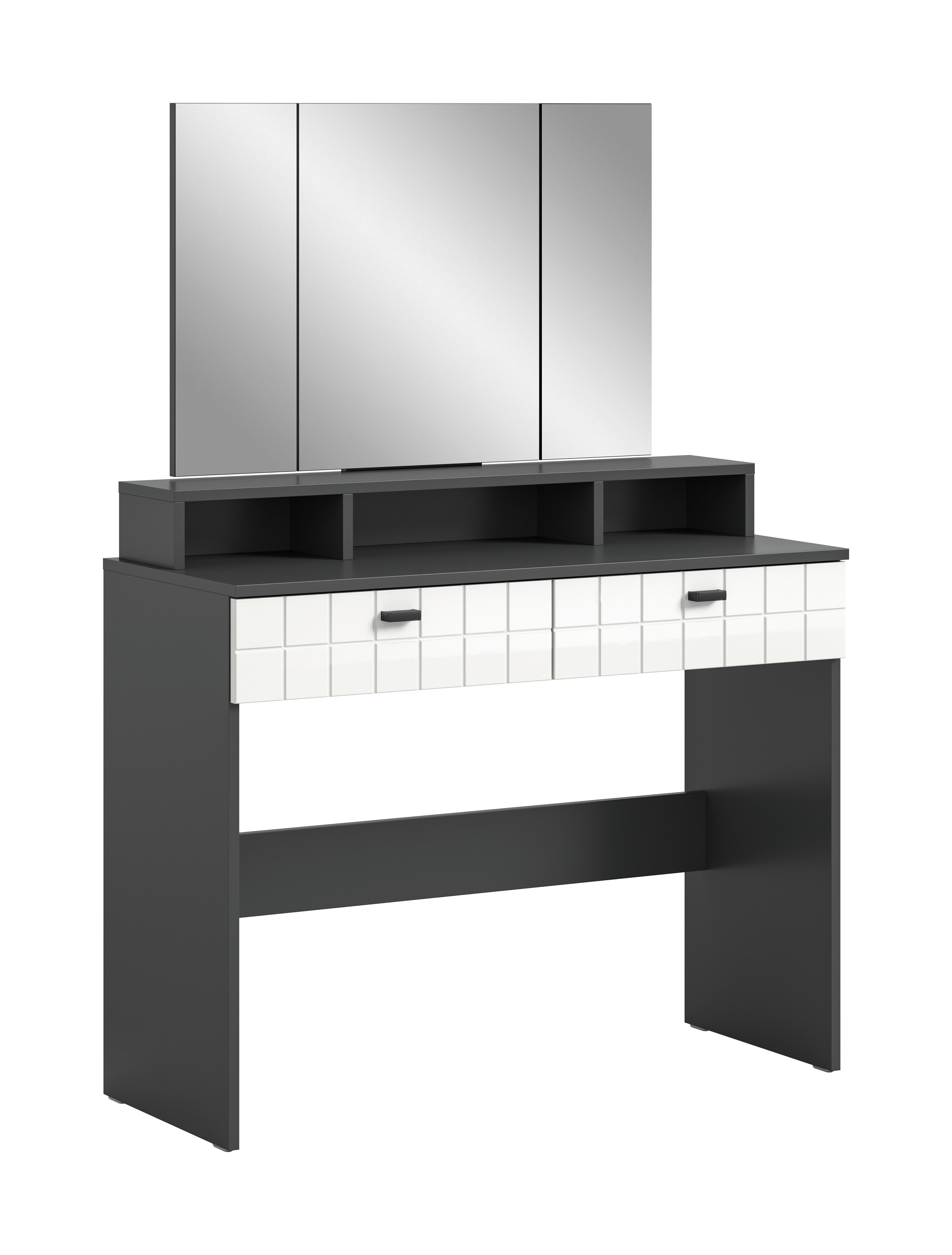 Schminktisch Monte Anthrazit/ Silber/weiß B: 100 Cm - Weiß Hochglanz/Anthrazit, Design, Glas/Holzwerkstoff (100/142/42cm) - MID.YOU
