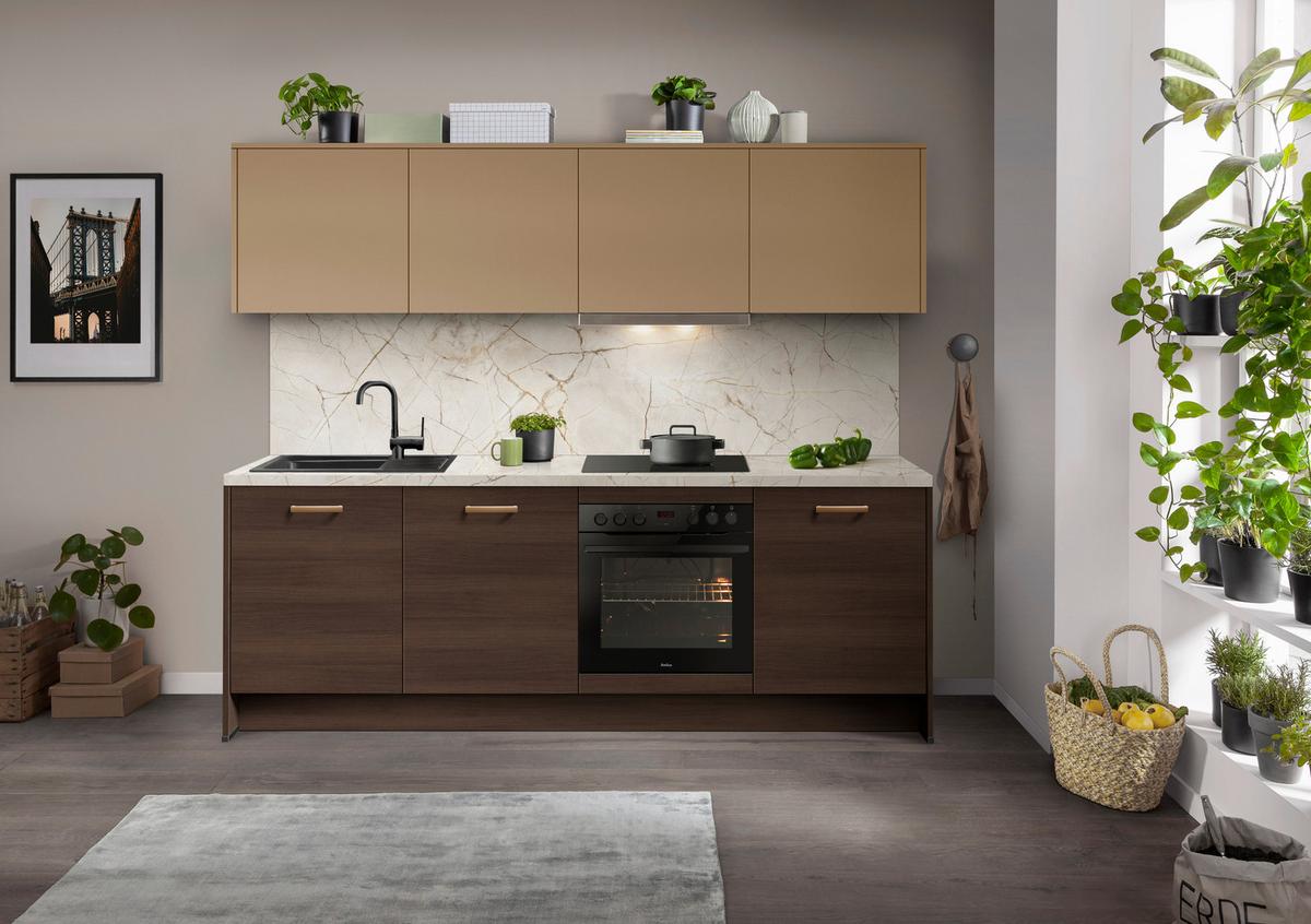 Küchenblock Ip2200 - Eiche dunkel/Karamell, MODERN, Holzwerkstoff (243,2cm) - Impuls