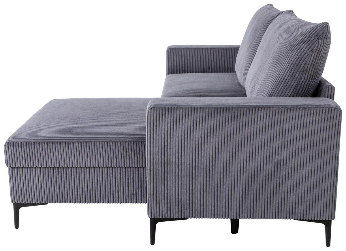 Ecksofa Toffee mit Kissen, Anthrazit Cord 208x140 cm - Anthrazit/Schwarz, Basics, Holz/Textil (208/140/88cm)