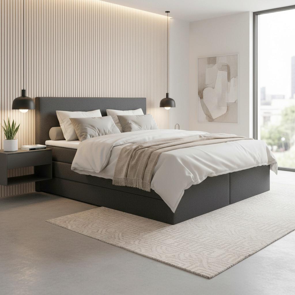 Americká posteľ LUCY 2, 180x200, tmavosivá - čierna/tmavosivá, Modern, drevo/kompozitné drevo (180/200cm) - Bessagi Home