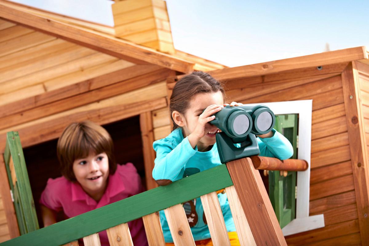 Spielhaus Holz Mit Rutsche Und Kletterwand Braun Grün Max - Braun/Naturfarben, KONVENTIONELL, Holz (435/291/180cm) - Ambia Garden