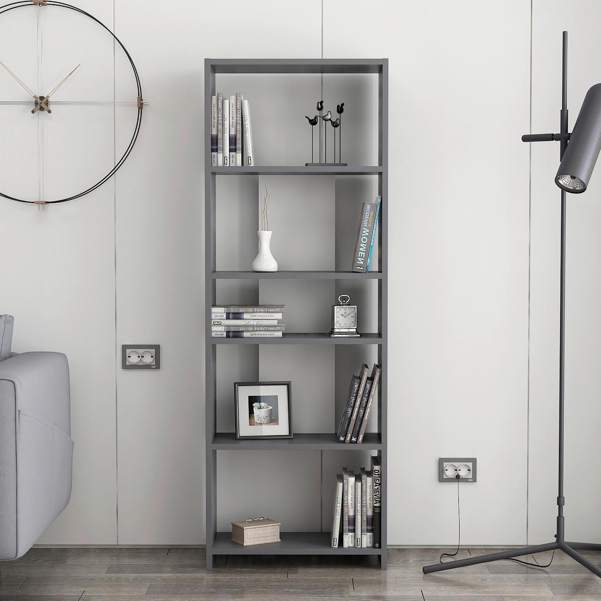 Regal Diosp Standregal - Anthrazit/Grau, Design, Holzwerkstoff (56,9/160/25cm) - Livetastic