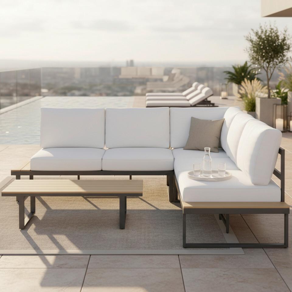 Zahradní jídelní sestava PERGOLINA - bílá/černá, Moderní, kov/textil (194/245cm) - Bessagi Garden