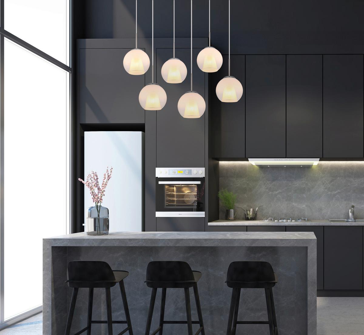 Hängeleuchte Exkl. 6xe27 - Klar/Chromfarben, Basics, Glas/Kunststoff (90/38/120cm) - Globo