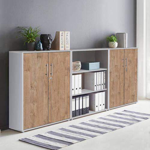 Office Edition B: 253,2 cm Eichefarben/Grau - Eichefarben/Grau, MODERN, Holzwerkstoff (253,2/113,6/33cm) - MID.YOU