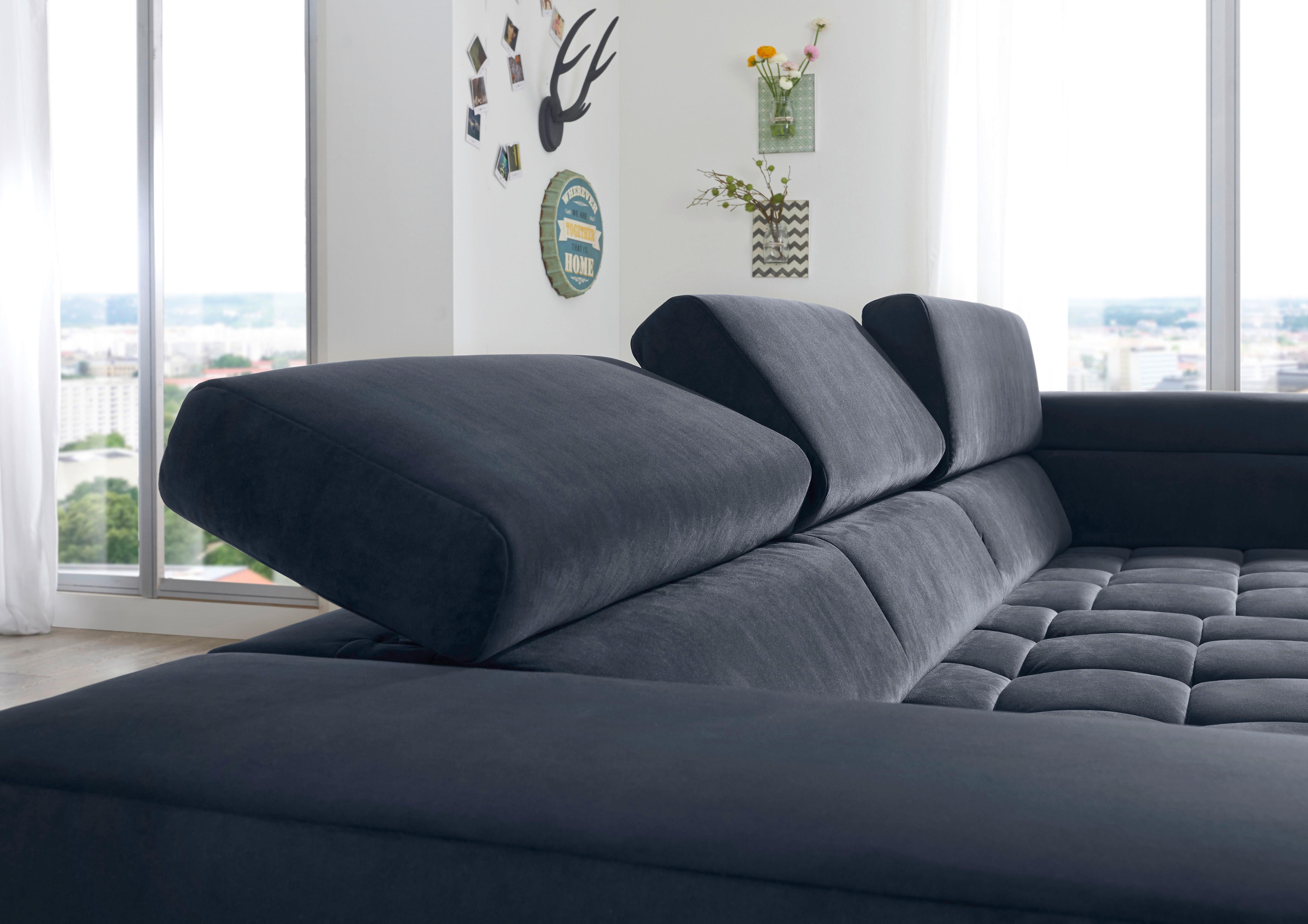 Rohová sedačka IBA, ľavá, tmavomodrá, s funkciami - tmavomodrá/chrómová, Lifestyle, textil (222/323cm) - Premium Living