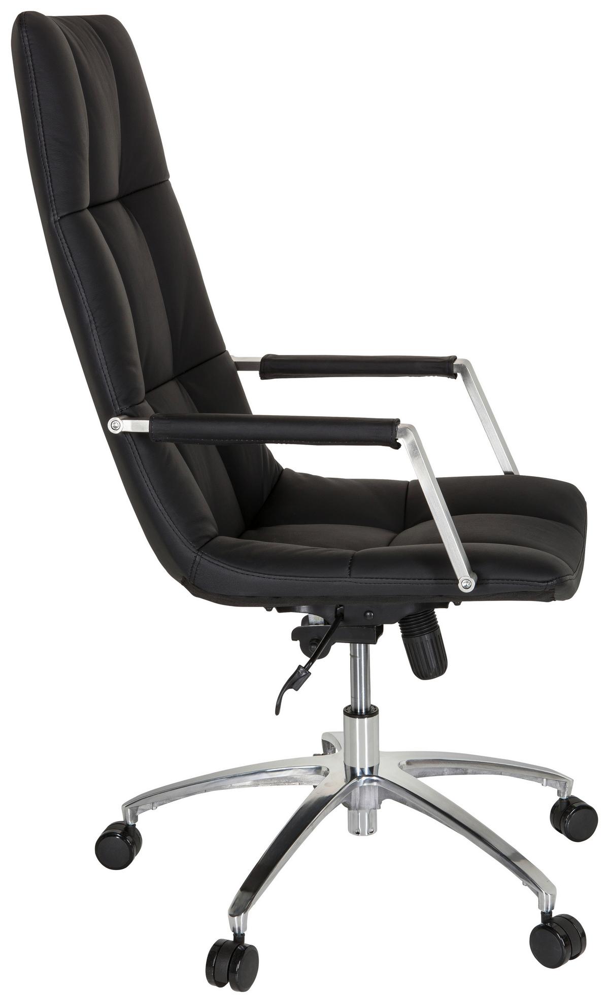 Drehstuhl Saranto Pro Schwarz - Silberfarben/Schwarz, MODERN, Leder/Kunststoff (58/115/74cm) - MID.YOU