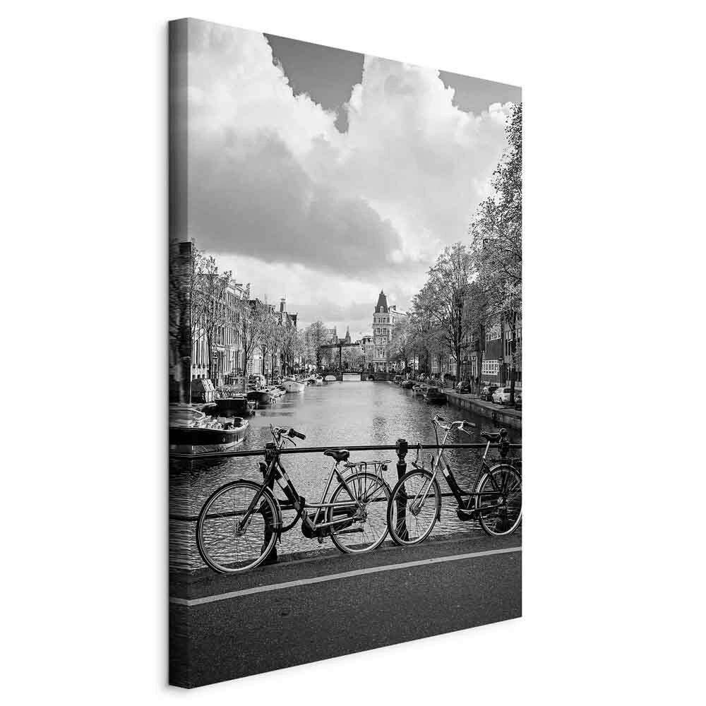 Leinwandbild Bikes On Bridge Schwarz Weiß B: 40 Cm