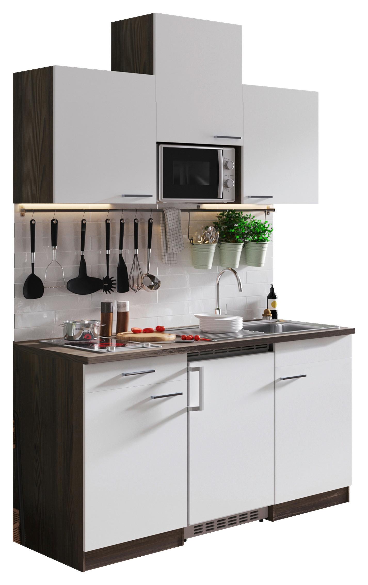 Miniküche Oliver Singleküche 150 cm - Eichefarben/Weiß, Basics, Holzwerkstoff (150cm) - Respekta