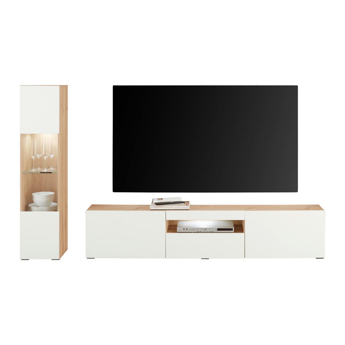 TV-ELEMENT OSLO - Eichefarben/Weiß Hochglanz, MODERN, Holzwerkstoff (180/37/31,6cm)