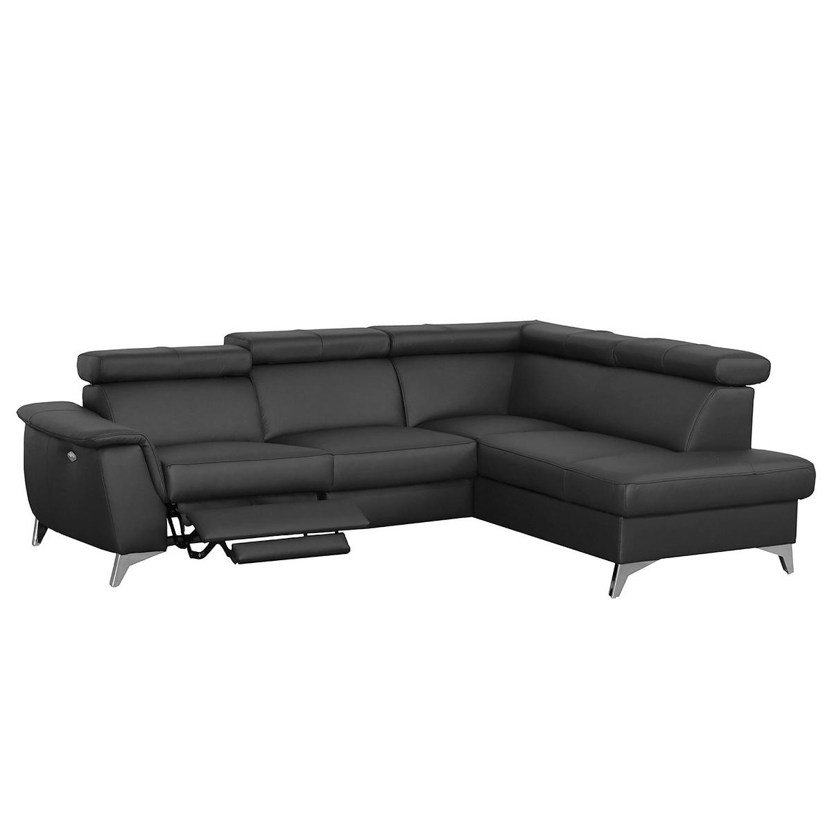 Ecksofa Lince Schwarz S: 257x197 Cm - Chromfarben/Schwarz, Design, Leder/Textil (257/197cm) - Livetastic