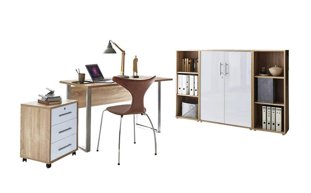 Büro Office Edition Eiche Dekor/weiß Hochglanz - Weiß Hochglanz/Sonoma Eiche, MODERN, Holzwerkstoff/Metall - MID.YOU