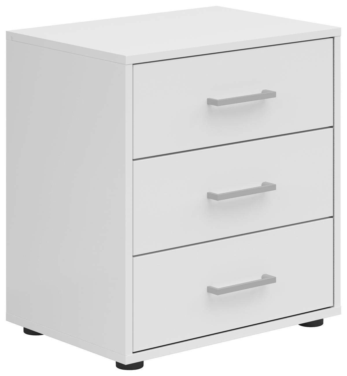 Nachtkästchen Smart 3 Weiß/weiß H: 54 Cm - Grauweiß/Schwarz, Basics, Holzwerkstoff (50/54/35cm)
