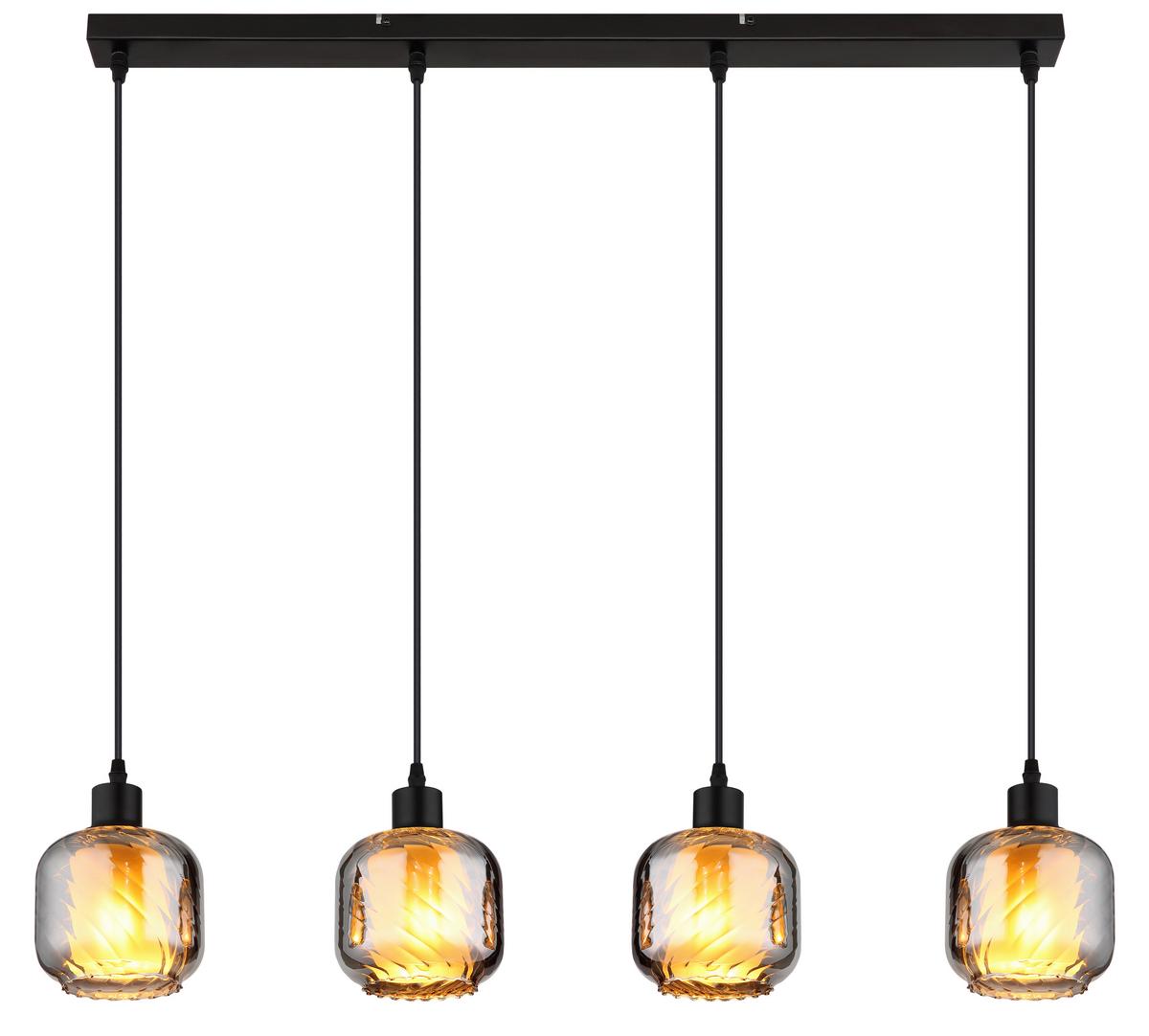 HÄNGELEUCHTE 15754-4H XIA - Klar/Schwarz, Design, Glas/Kunststoff (89/14/120cm) - Globo
