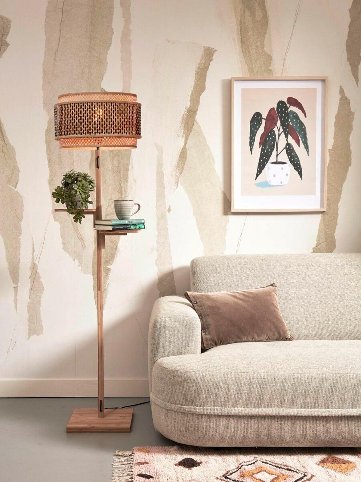 Stehleuchte Bhutan/F/Fl/N/4025/Bn - Schwarz/Naturfarben, Trend, Holz (40/160cm) - Good & Mojo