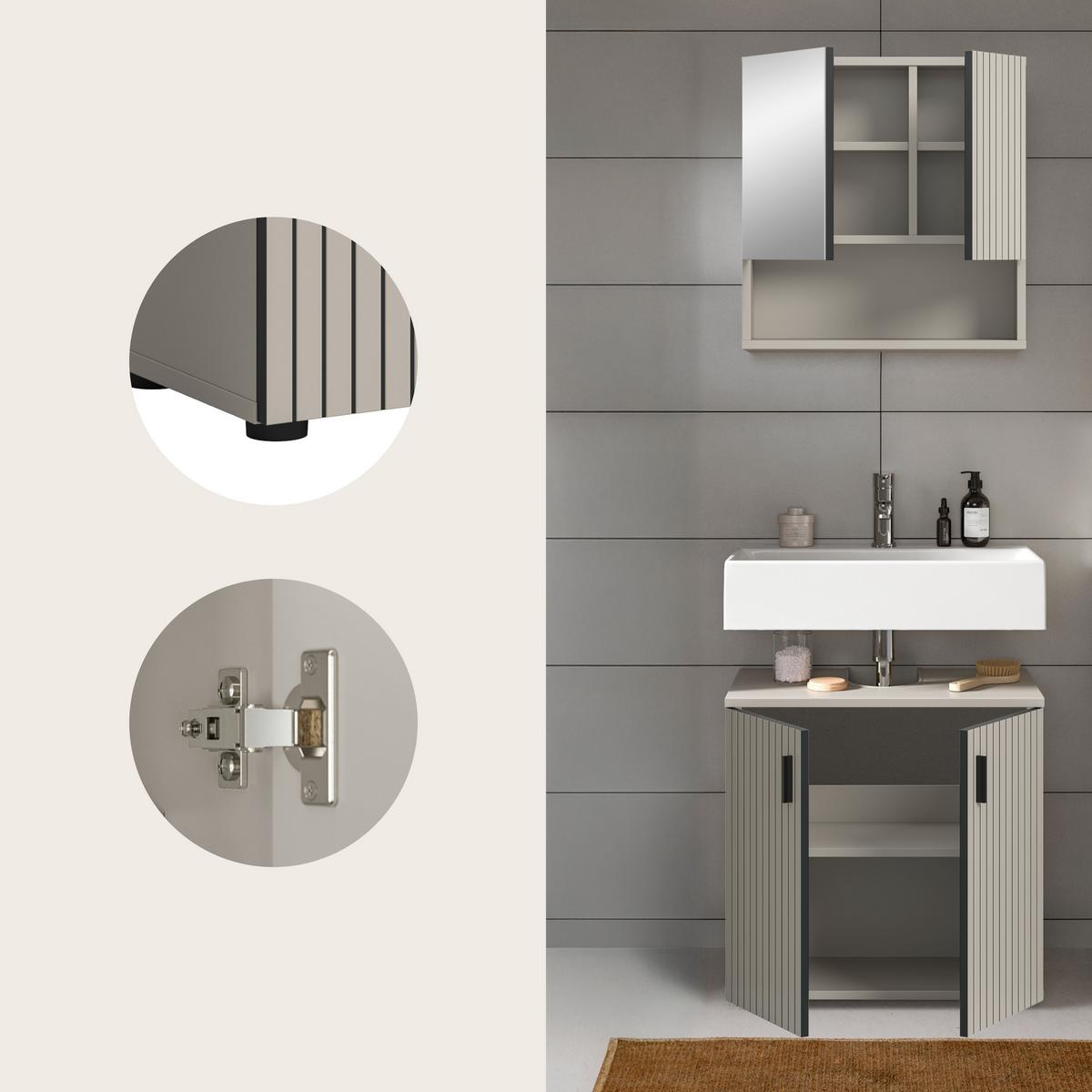 Badezimmer Mone Kaschmir/Schwarz B: 60cm - Kaschmir/Schwarz, Trend, Glas/Holzwerkstoff (60cm) - MID.YOU