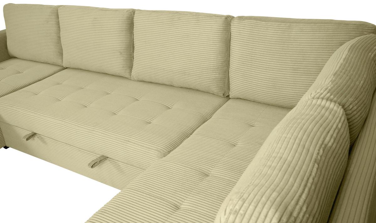 Souprava U MALTE, pravá, světle zelený manšestr - černá/světle zelená, Moderní, textil/plast (155/305/178cm) - Based
