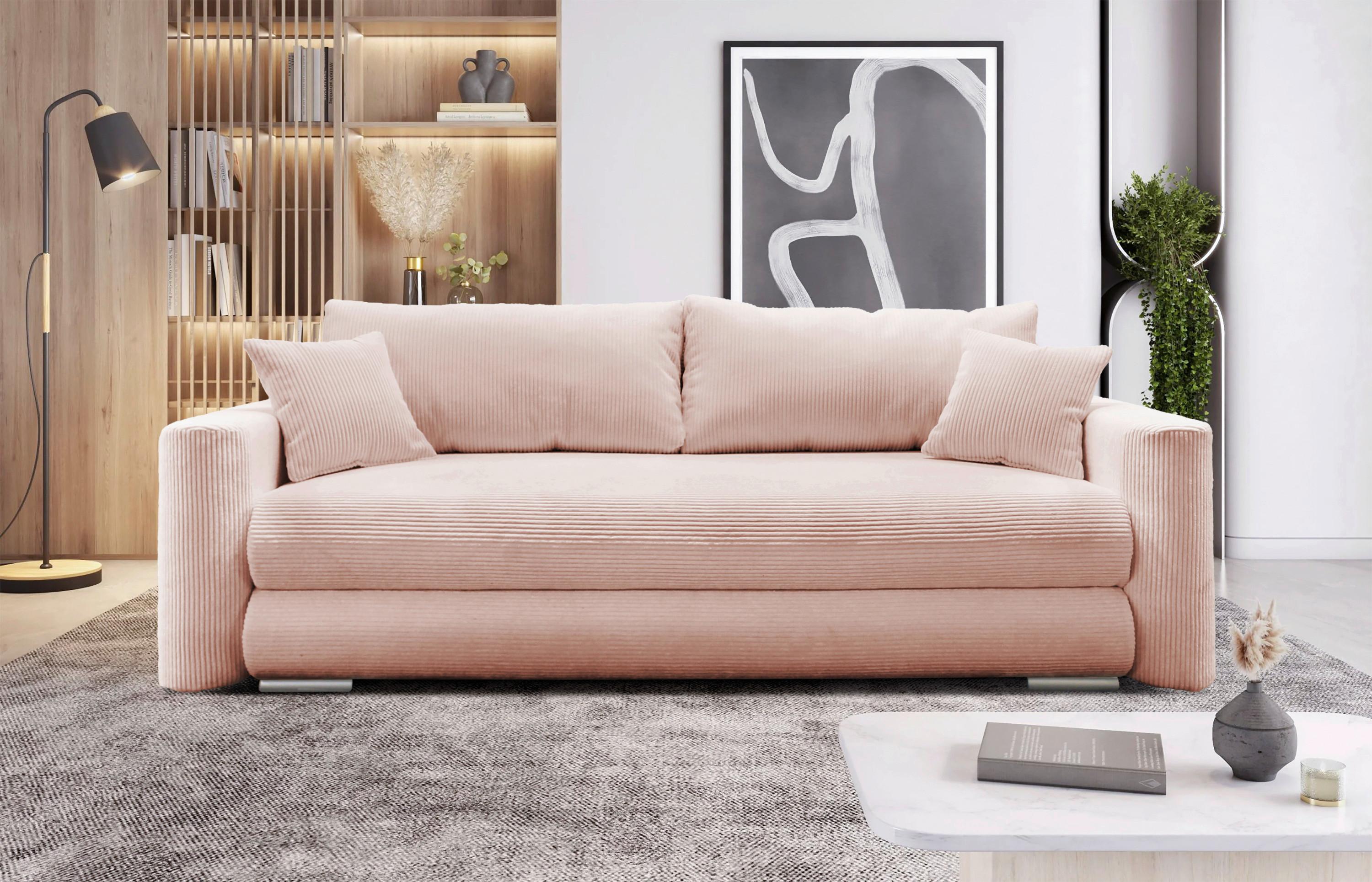 Schlafsofa Ralf Rosa B: 232 cm - Silberfarben/Rosa, Design, Textil (232/88/105cm) - MID.YOU