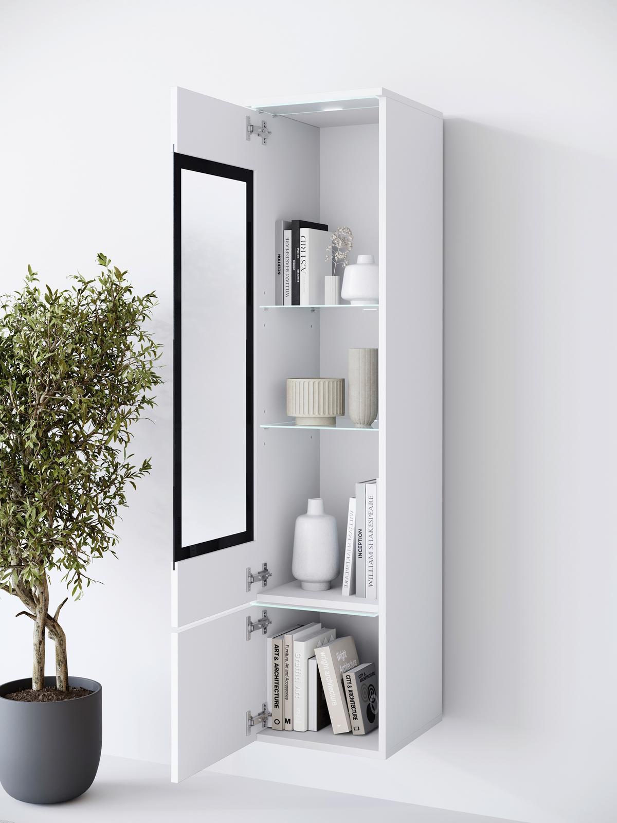 Vitrine Vera Weiß/weiß Hg B: 30cm - Weiß Hochglanz/Weiß, Design, Glas/Holzwerkstoff (30/130/33cm) - Livetastic