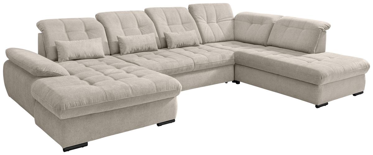 Wohnlandschaft mit Bettkasten Rigatti Beige B: 387 cm - Beige/Schwarz, MODERN, Textil (184/387/252cm) - Livetastic