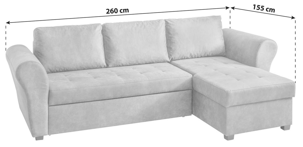 Ecksofa mit Schlaffunktion + Bettkasten Lasse Textil - Anthrazit/Schwarz, MODERN, Textil (260/155cm) - Ondega