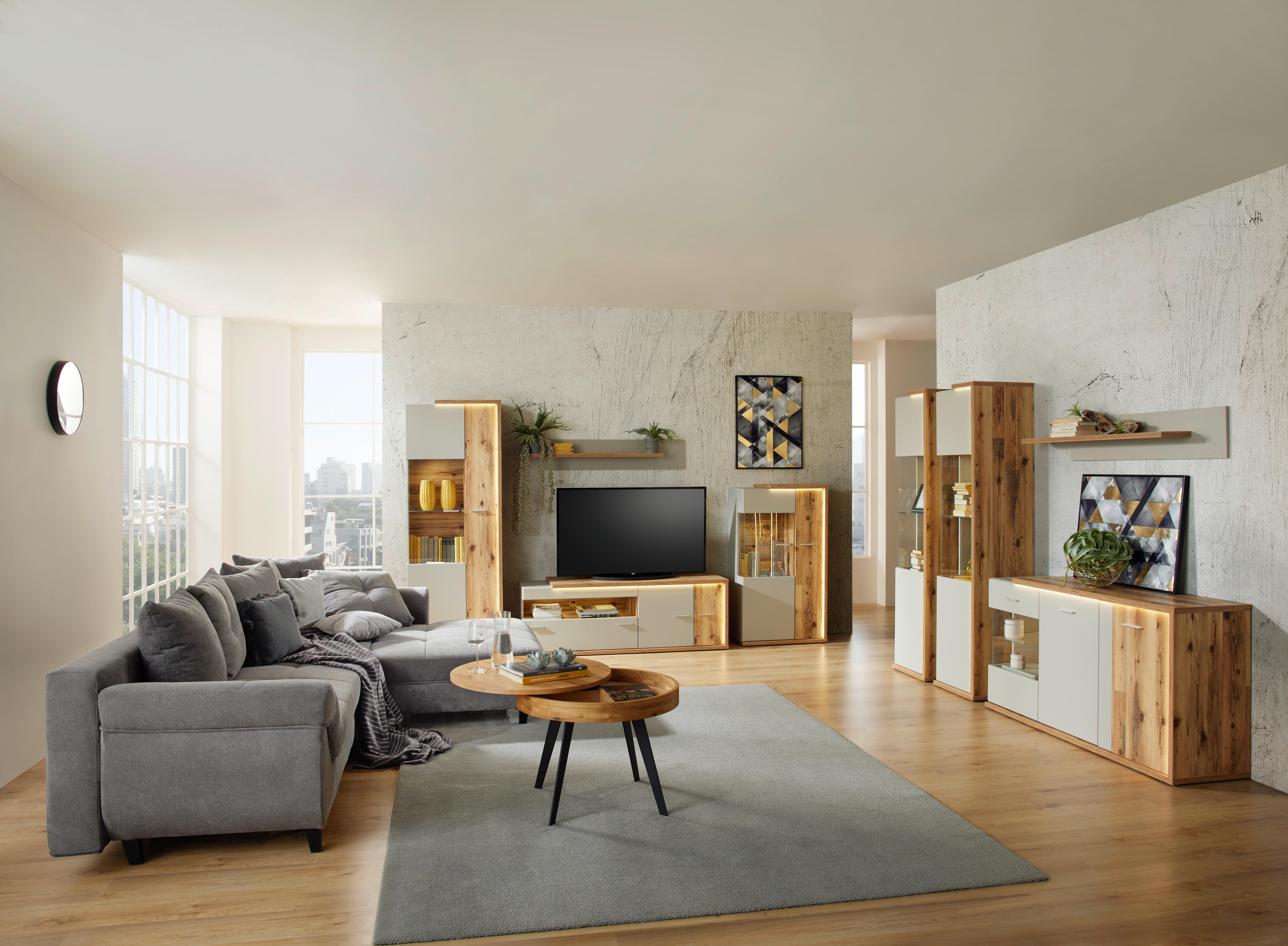 Wandboard Ambiente B: 140 cm Kieselgrau/Alpine Lodge Dekor - MODERN, Holzwerkstoff (140/25/20cm)
