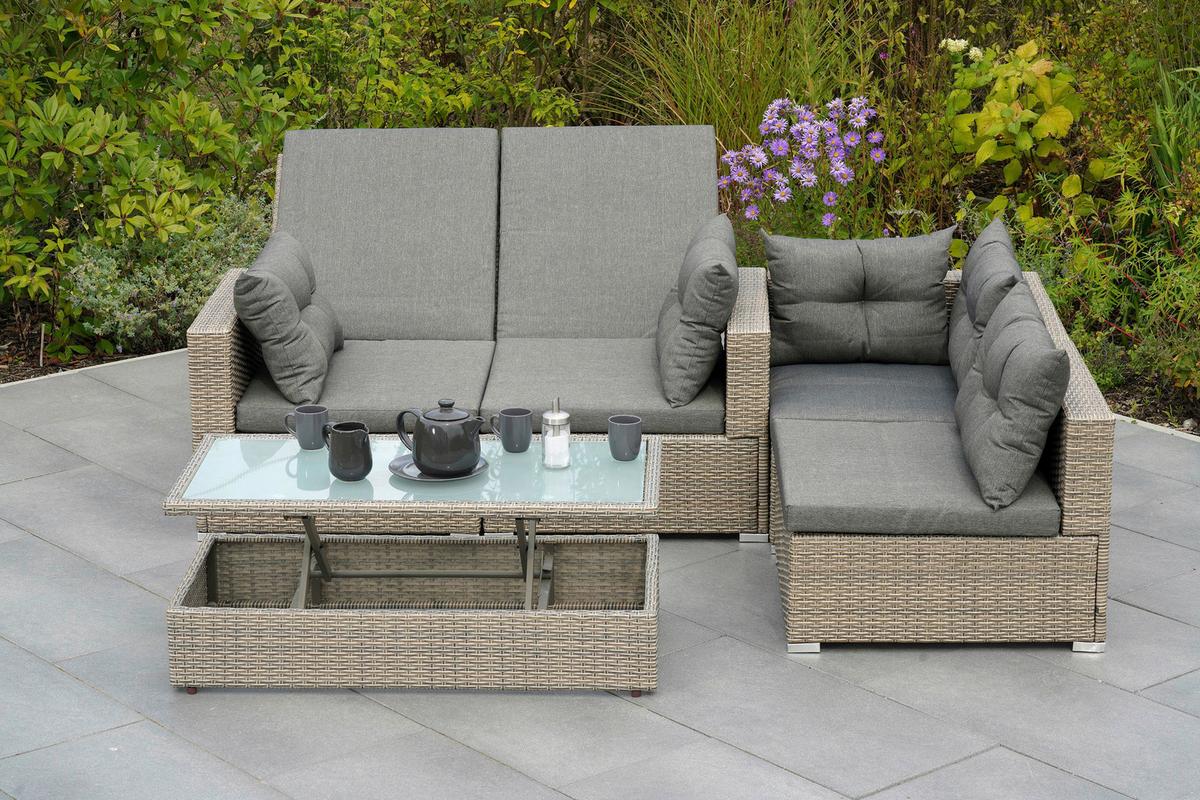 Loungegarnitur 7-Tlg. Vilemanzano aus Kunststoff - Naturfarben/Grau, MODERN, Glas/Kunststoff - Gardenson