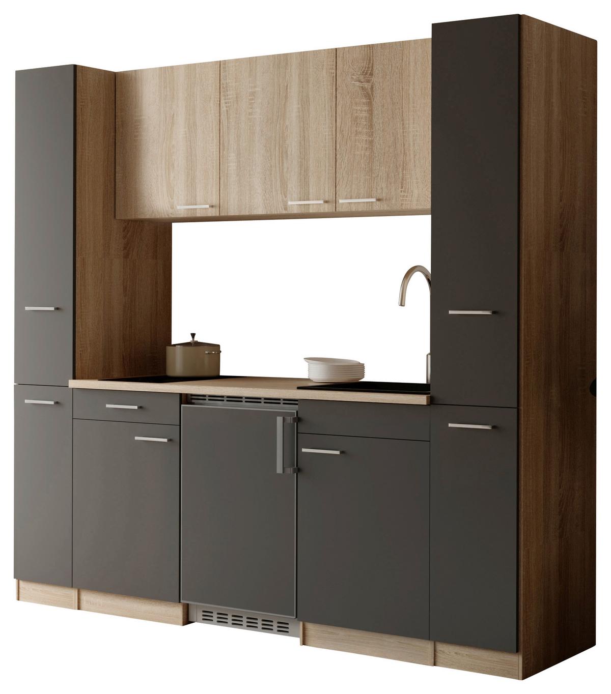 KÜCHENBLOCK Ingrid, Grau B: 210 cm - Eichefarben/Grau, Design, Holzwerkstoff (210cm) - Respekta