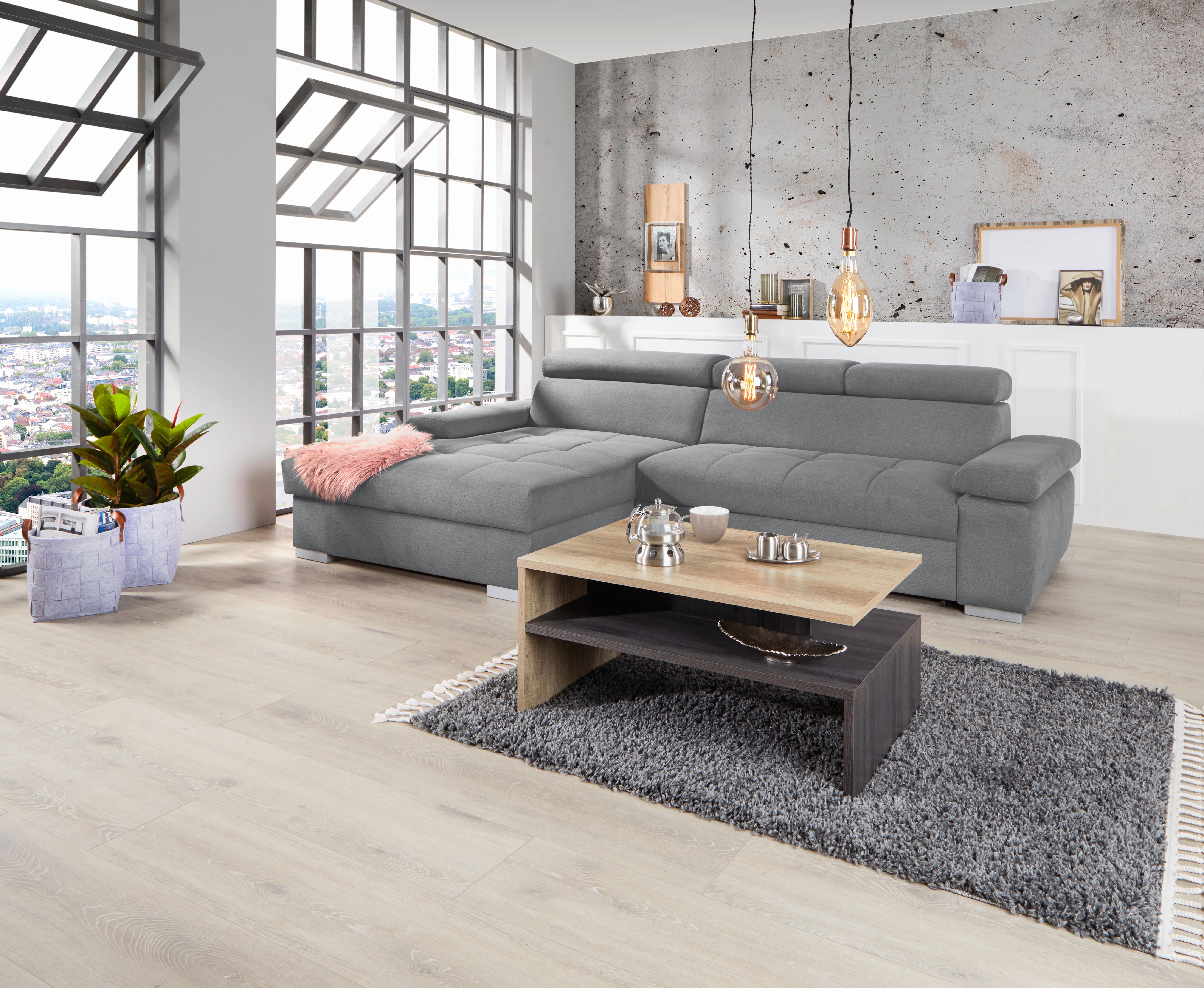 Ecksofa Perry Mit Bettkasten 183x292 cm - Silberfarben/Grau, Design, Textil (183/292cm) - Livetastic