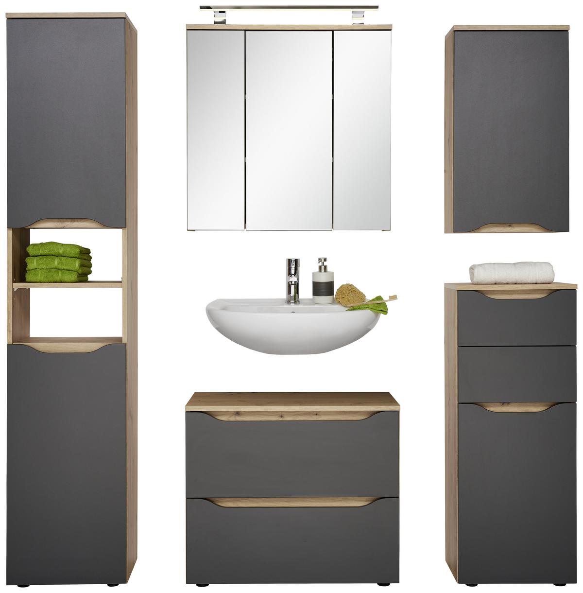 SKRINKA POD UMÝVADLO GIGA - čierna/farba duba, Modern, kompozitné drevo/plast (70/60/40cm)