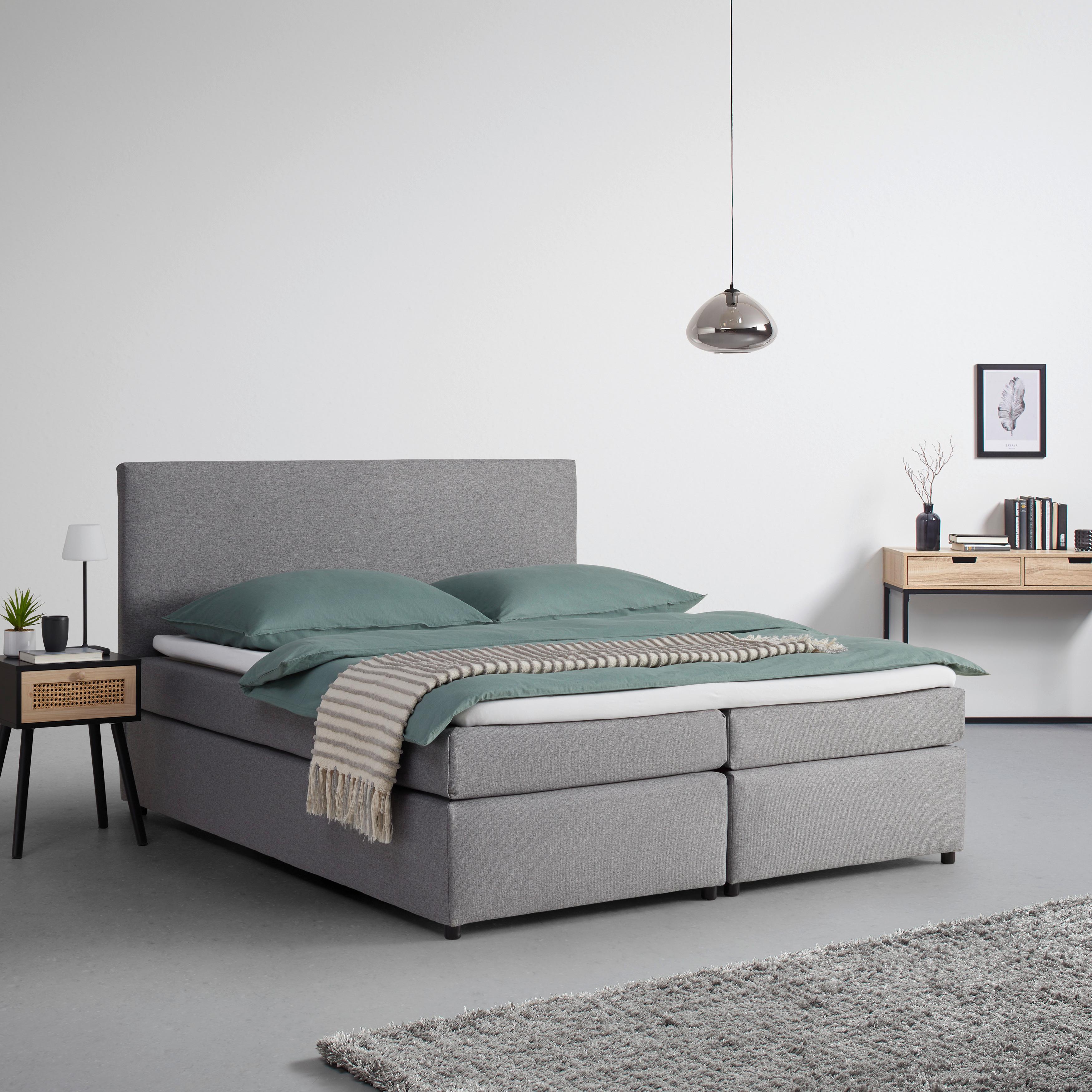 Boxpringová posteľ s toperom, 180x200 cm, sivá - čierna/sivá, Modern, drevo/textil (180/200cm) - Bessagi Home