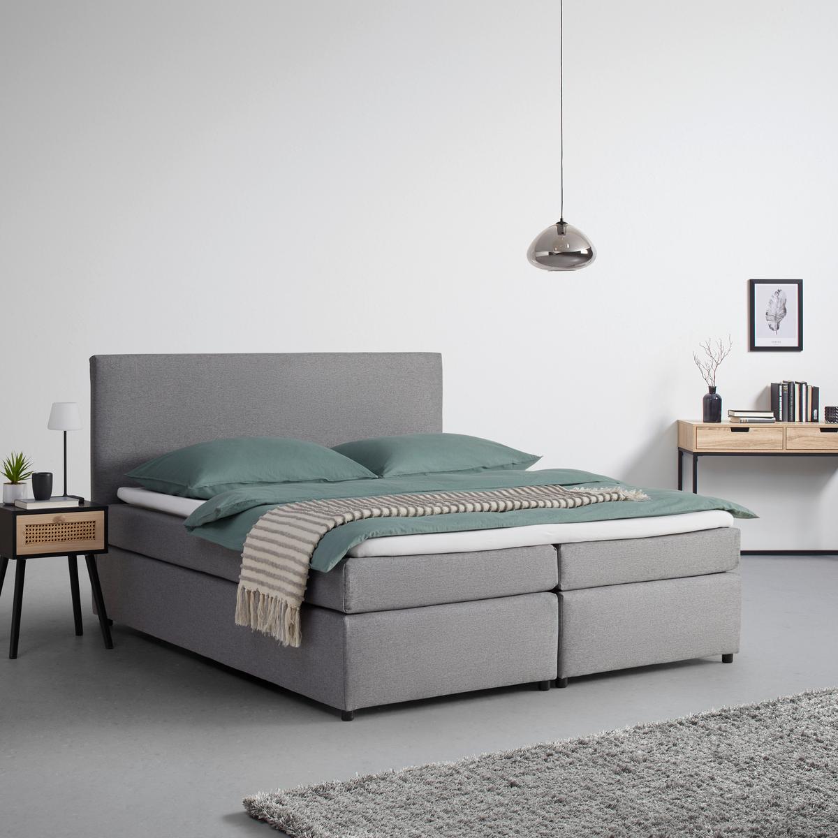 Postel boxpring s toperem, 180x200 cm, šedá - šedá/černá, Moderní, dřevo/textil (180/200cm) - Bessagi Home