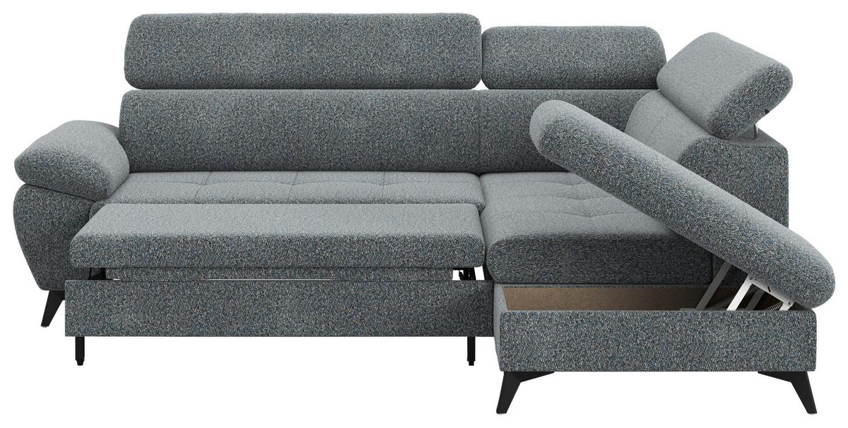Ecksofa mit Bettfunktion Hudson, Chenille grau - Schwarz/Grau, KONVENTIONELL, Textil (256/207cm) - Sembella
