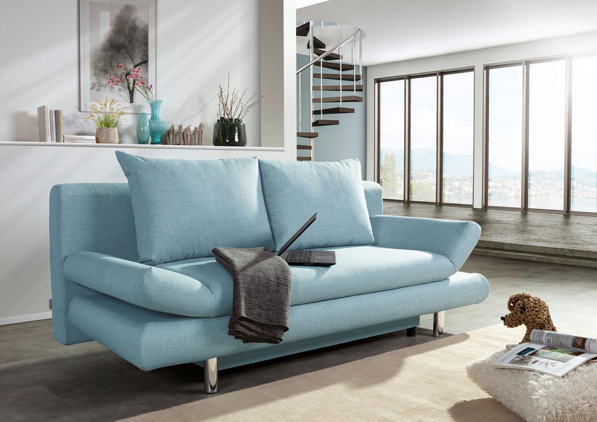 Schlafsofa Sorini, Hellblau B: 194 Cm - Chromfarben/Schwarz, Design, Textil (194/73/91cm) - MID.YOU