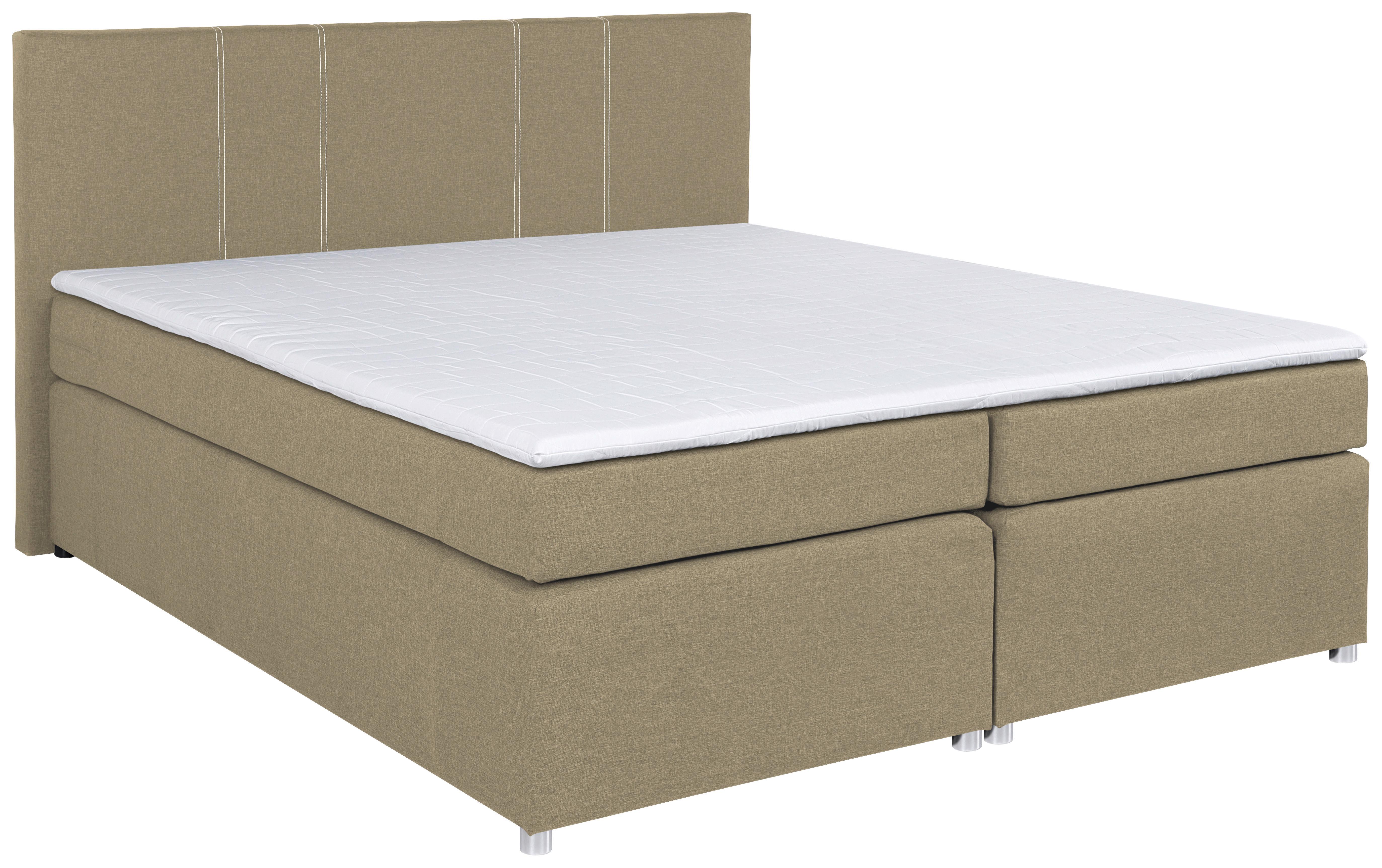 Boxspringbett Malta Mit Topper Beige , 180x200 Cm - Chromfarben/Beige, Basics, Holzwerkstoff/Textil (180/200cm) - P & B