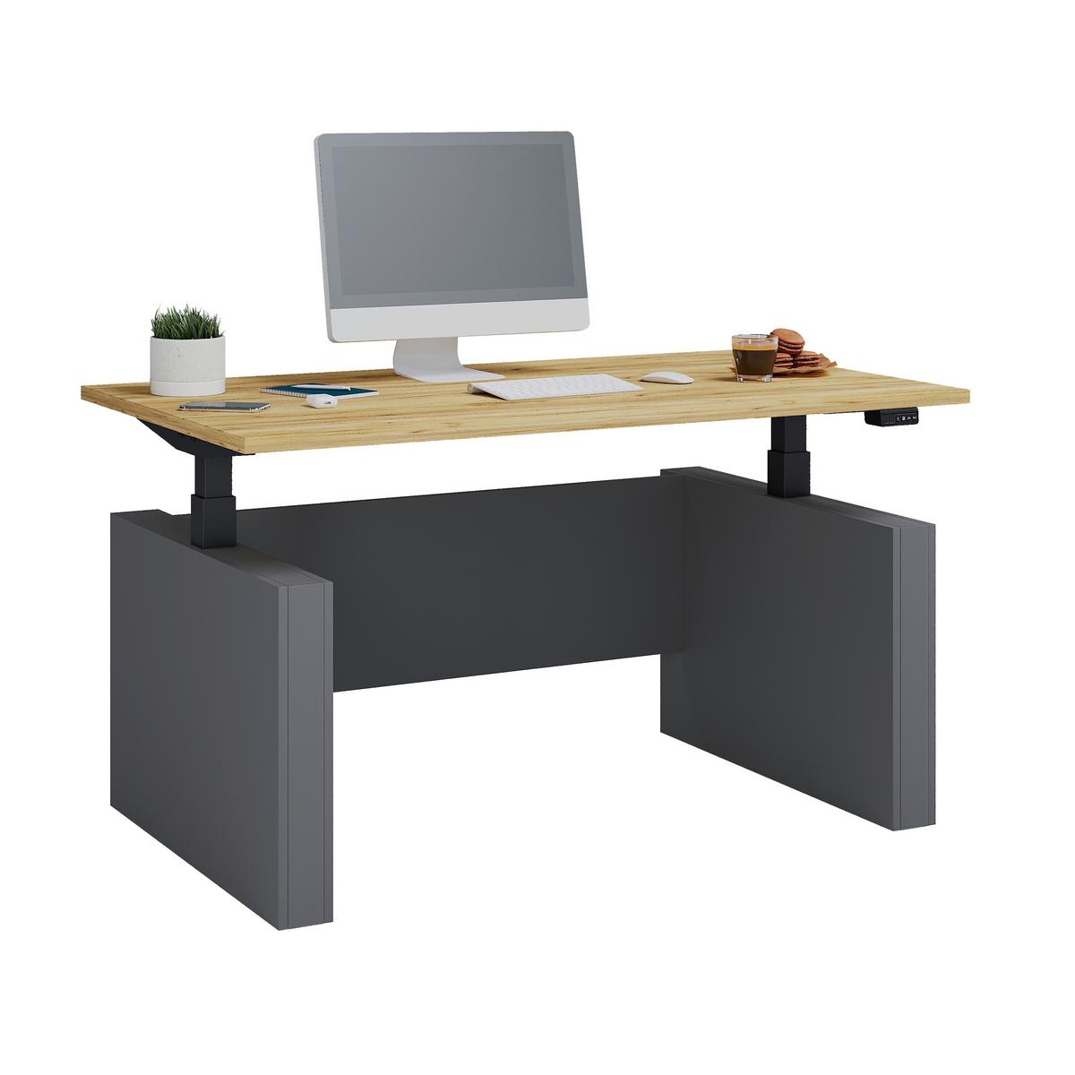 Schreibtisch E-Salia Schwarz/ Anthrazit/Honigeiche L: 138cm - Honigeiche/Anthrazit, KONVENTIONELL, Holzwerkstoff (138/80/73-122cm) - MID.YOU