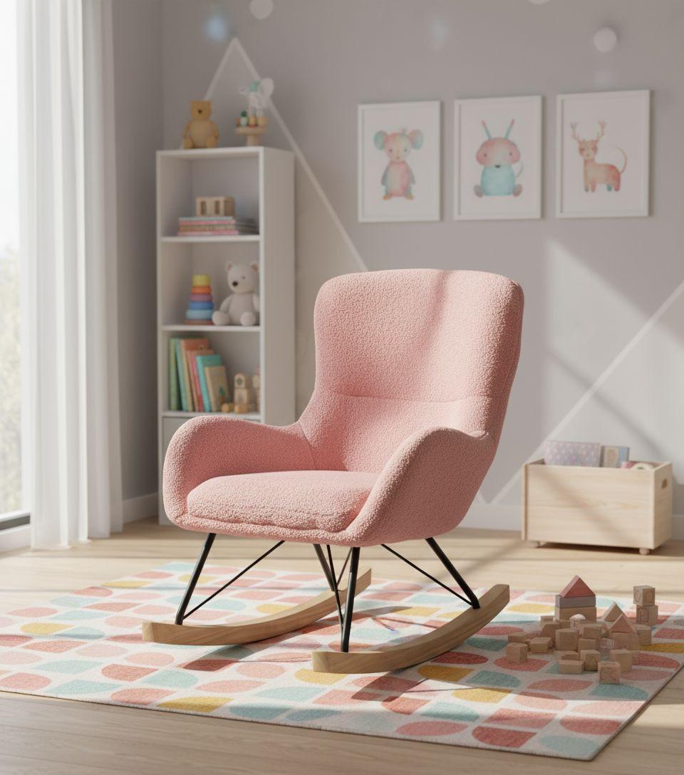 Kinder-Schaukelstuhl Dora Pink B: 55 cm - Pink, Basics, Holz/Textil (55/70/63cm) - Livetastic