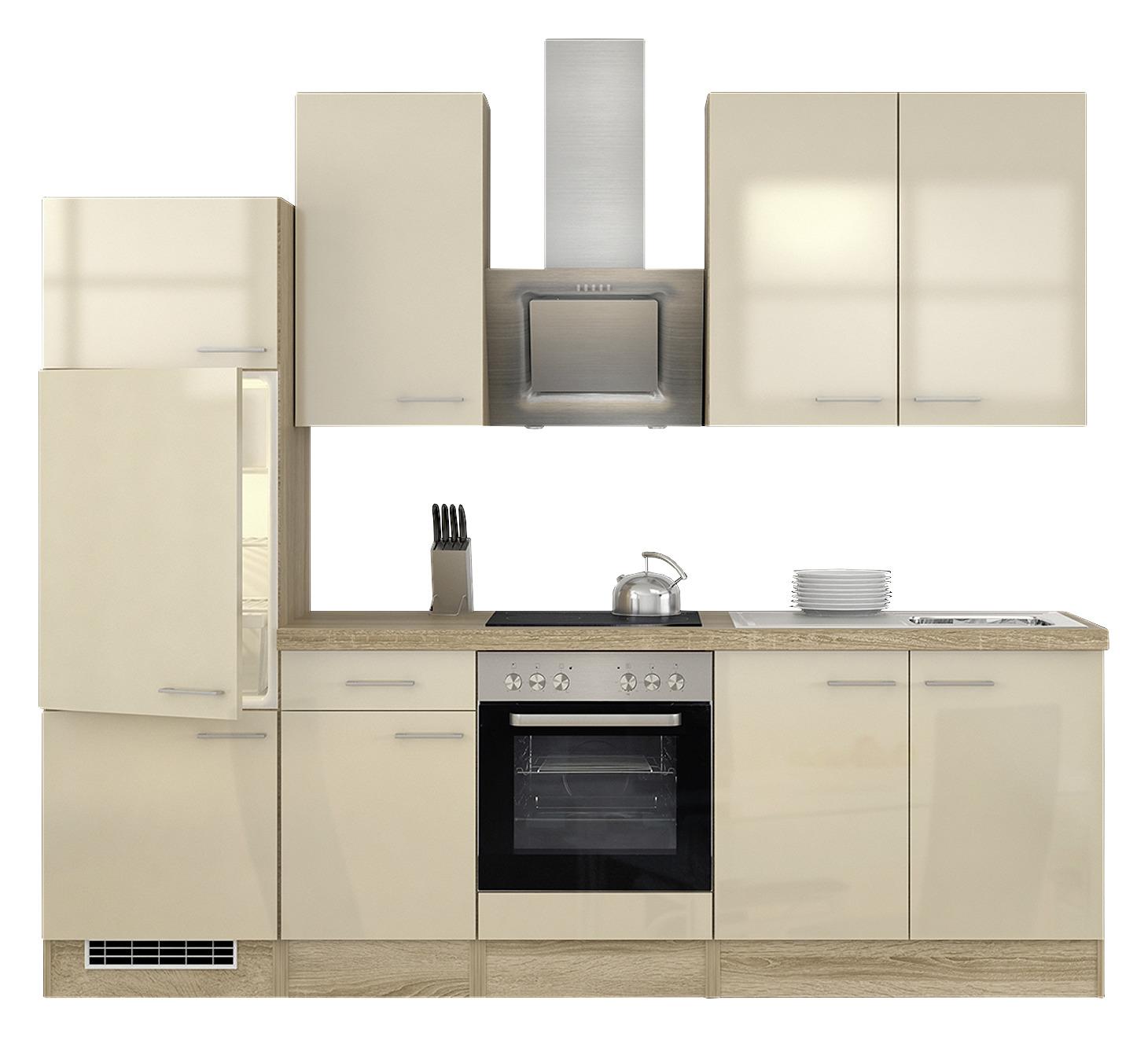 Küchenzeile Nepal mit Geräten 270 cm Kaschmir/Eiche Dekor - Kaschmir/Sonoma Eiche, MODERN, Holzwerkstoff (270cm) - FlexWell