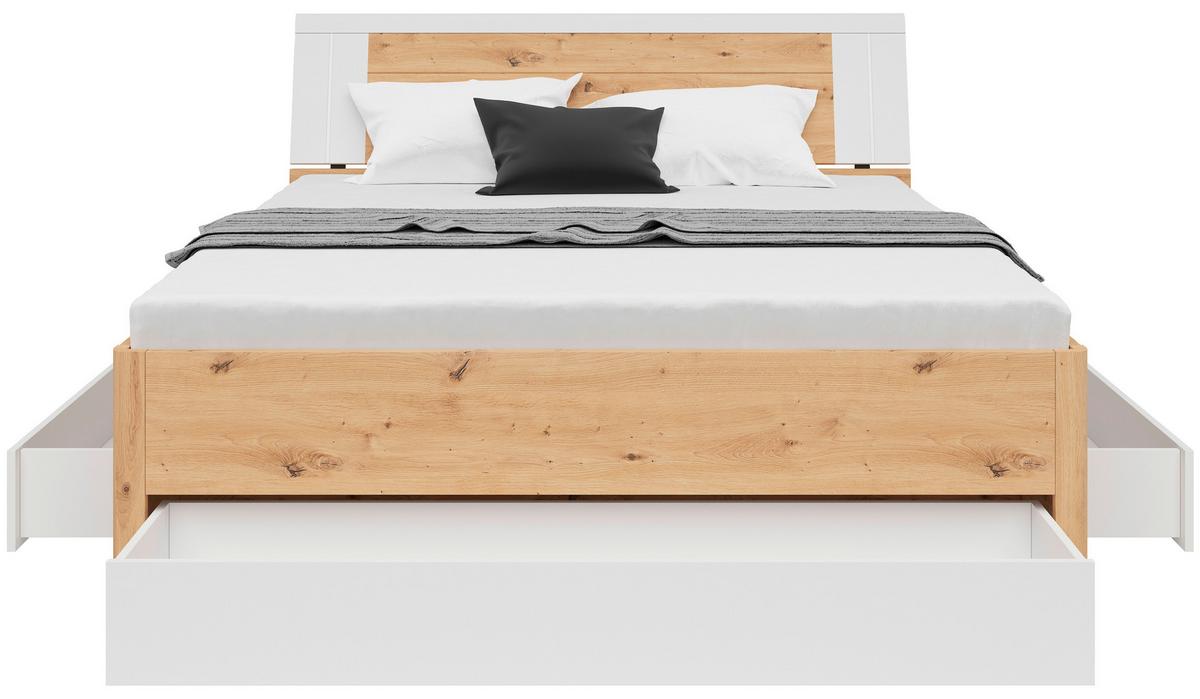 Stauraumbett 160x200 Cm Saturn Weiß/eiche Dekor - Graphitfarben/Weiß, KONVENTIONELL, Holzwerkstoff (160/200cm)