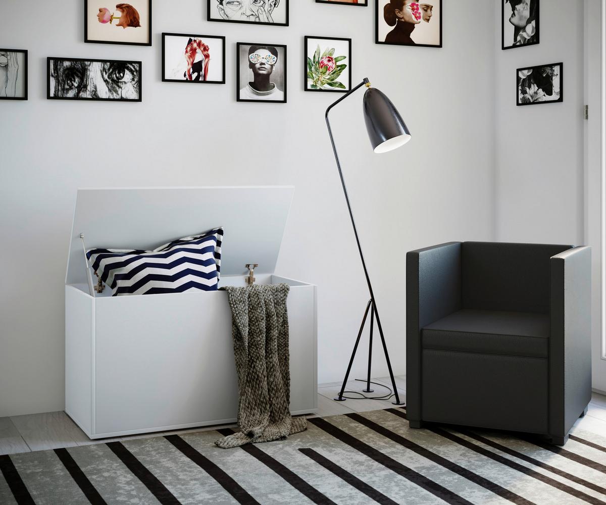 Truhe Bendola Weiß B: 82 cm - Weiß, KONVENTIONELL, Holzwerkstoff (82/49/44cm) - MID.YOU