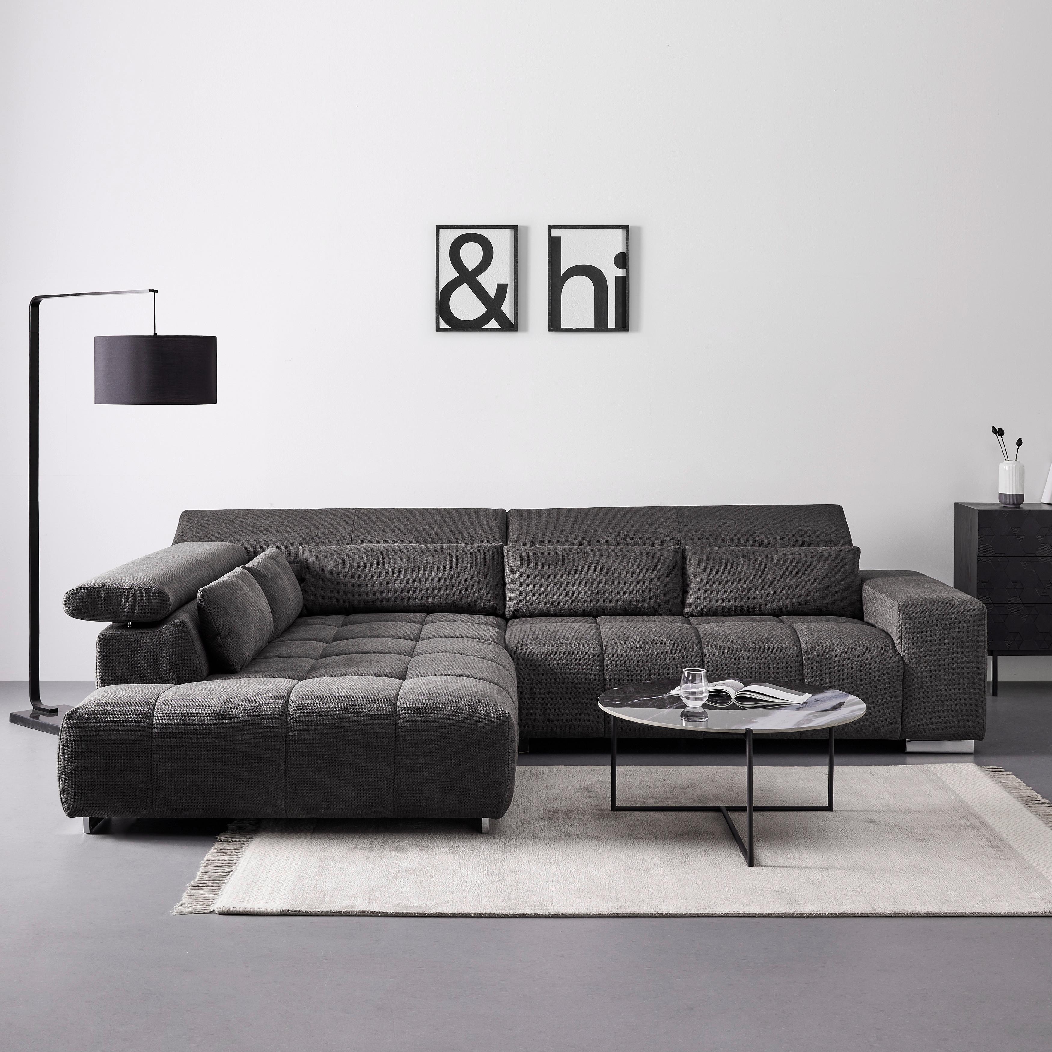 Sedacia súprava Orion, sivá - ľavé prevedenie - sivá/chrómová, Modern, kov/textil (310/70-88/225cm) - Bessagi Home