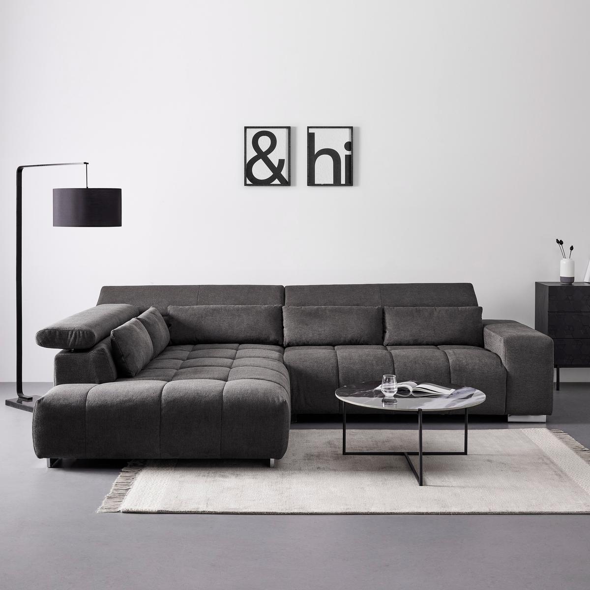 Sedacia súprava Orion, sivá - ľavé prevedenie - sivá/chrómová, Modern, kov/textil (310/70-88/225cm) - Bessagi Home
