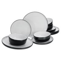Tafelservice Nordic Cool Black Schwarz, Grauweiß 12-Tlg - Grauweiß/Schwarz, Basics, Keramik - Creatable