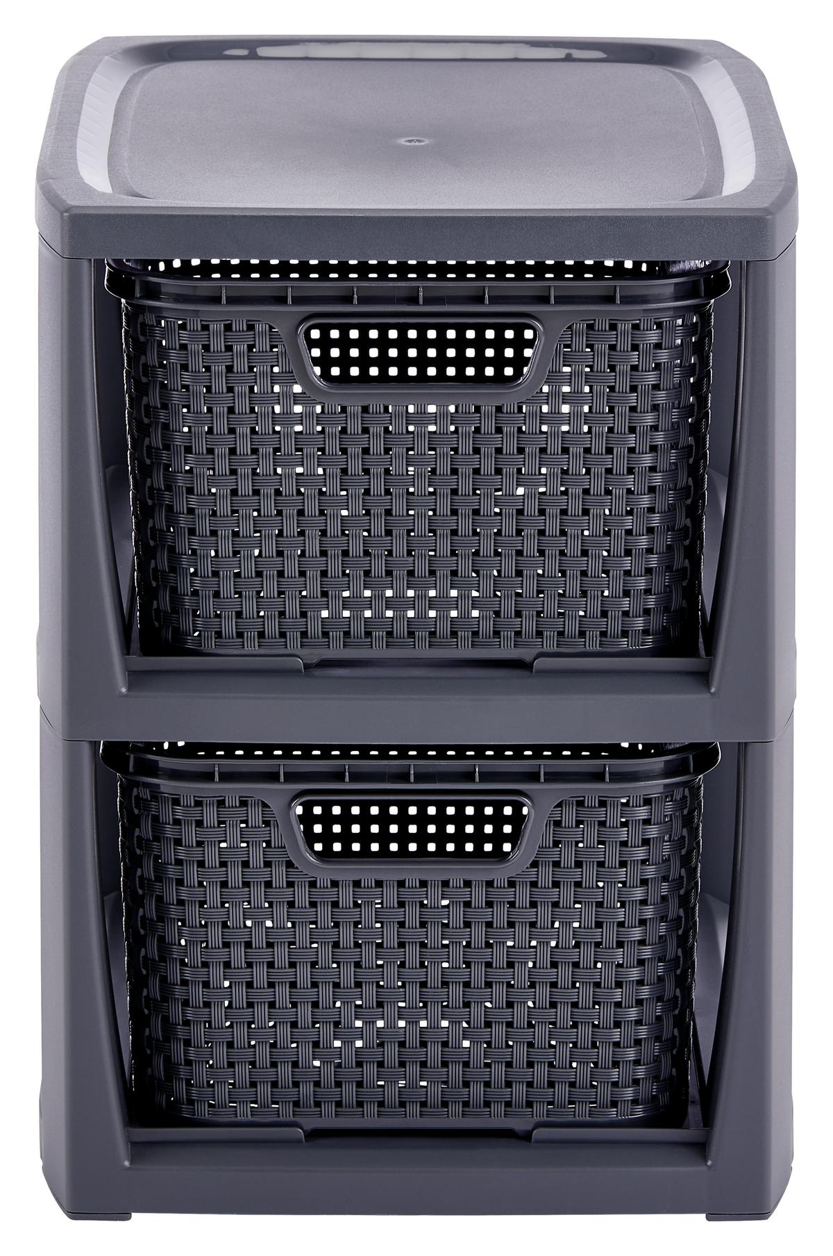 Schubladenbox Rattan Weiß , Anthrazit, 24,1x29,6x33 cm - Anthrazit/Weiß, Basics (24,1/29,6/33cm) - Ondega