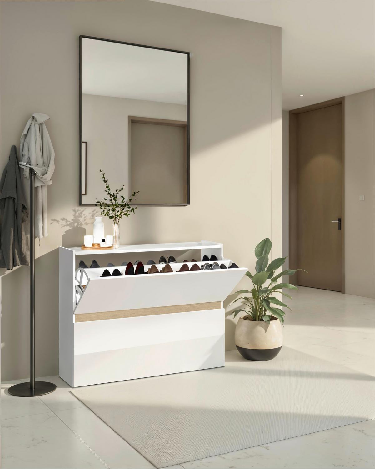 Schuhkipper Rainbow Eichefarben/weiß Hg B: 104 Cm - Eichefarben/Weiß Hochglanz, Design, Holzwerkstoff (104/82/29cm) - MID.YOU